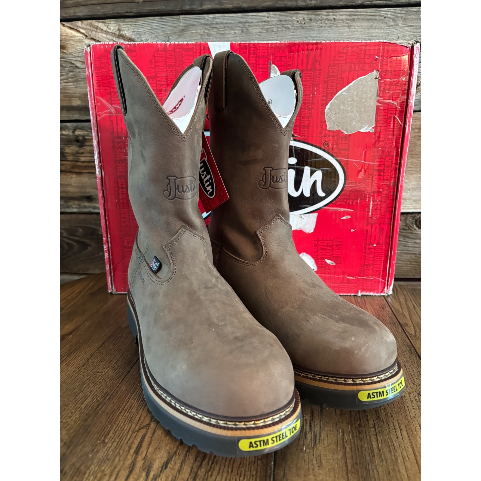 Justin Carbide Hickory Brown Cowhide Steel Toe Work Boots 11 Inch 0w4441 Mens 12